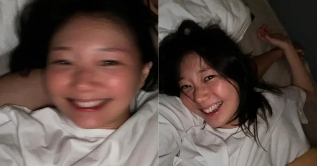 침대 위 행복해보이는 그녀, 故김주혁 여자친구 '이유영'
